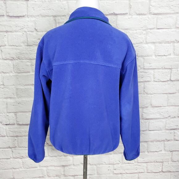 LL Bean Fleece Jacket Periwinkle Blue Green Trim 1990s Full Zip Script Sz XS/S - Picture 10 of 12